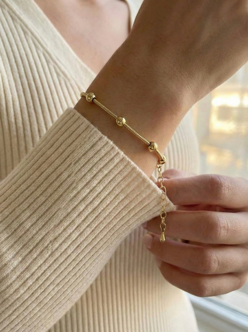 Golden Orbit Bead Bracelet